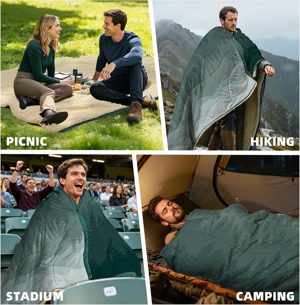 Large Camping Blanket with Sherpa Lining 78"x 56"