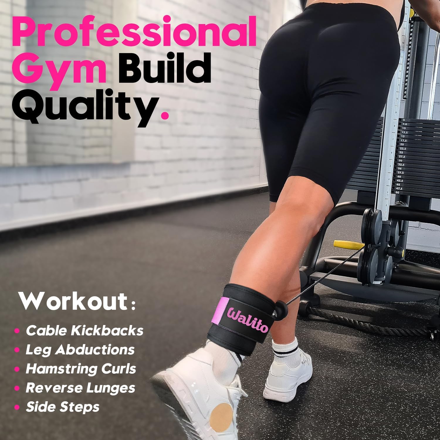 WALITO Ankle Resistance Bands with Cuffs, Exercise Bands for Legs and Butt, Booty Workout Equipment for Kickbacks and Hip Fitness Training