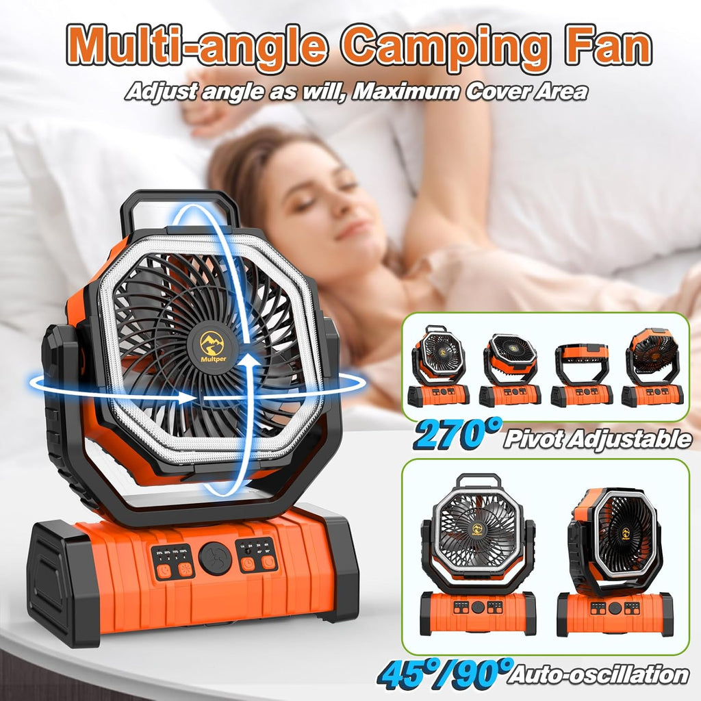 20000mAh Camping Fan with LED Lantern, Rechargeable Battery Powered Fan