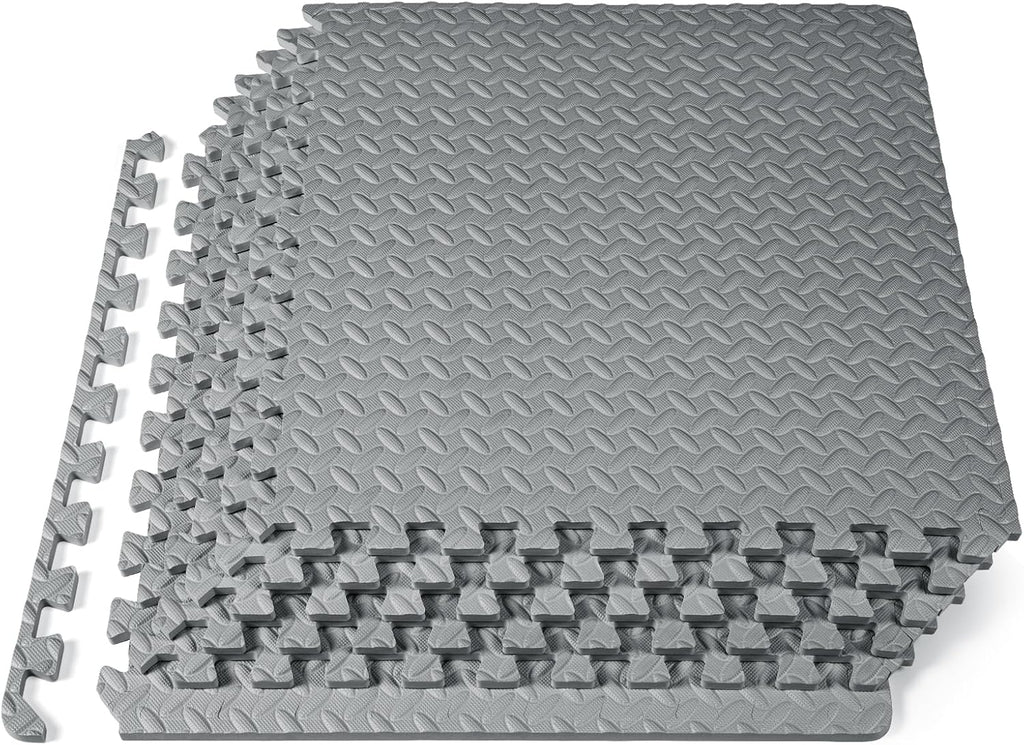 ProsourceFit Exercise Puzzle Mat ½-inch, EVA Interlocking Foam Floor Tiles for Home Gym, Workout Equipment, Kids Play Areas, Grey, 24 SQ FT - 6 Tiles