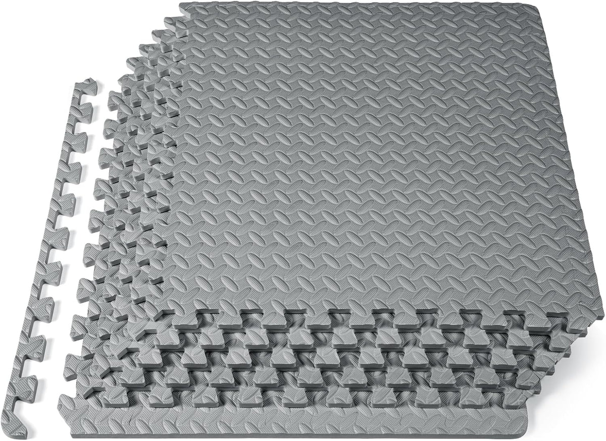 ProsourceFit Exercise Puzzle Mat ½-inch, EVA Interlocking Foam Floor Tiles for Home Gym, Workout Equipment, Kids Play Areas, Grey, 24 SQ FT - 6 Tiles