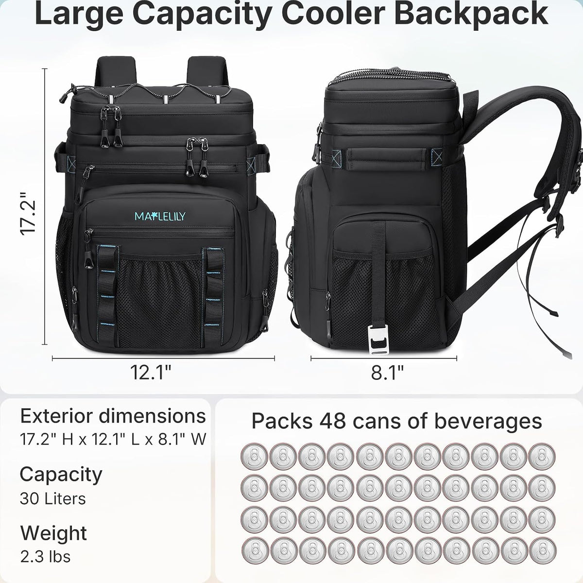 MAPLELILY Insulated Backpack Cooler Leakproof Lunch Backpack