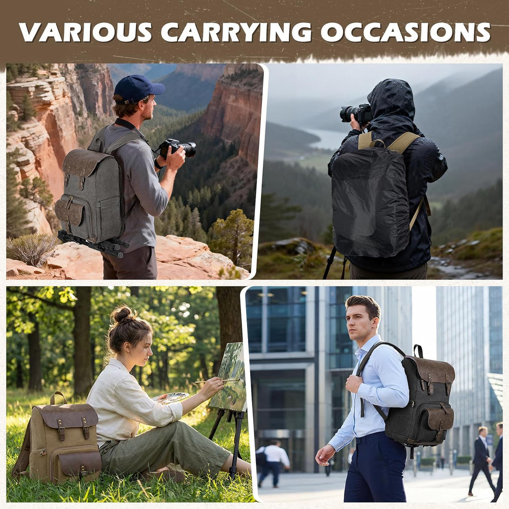 RAINSMORE Vintage Camera Bag with Side Access for DSLR/SLR Mirrorless