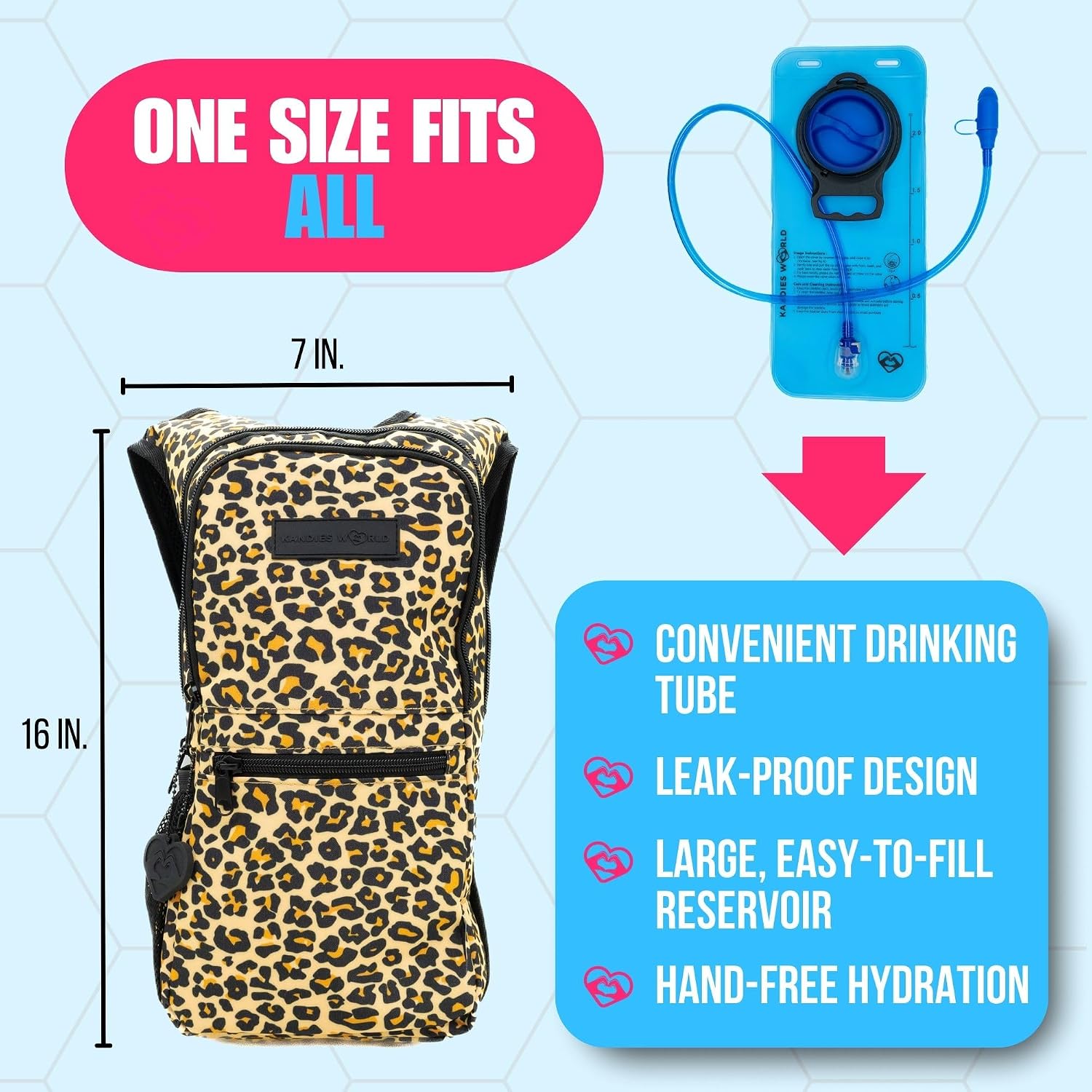 Kandies World Reflective Festival Hydration Pack - 2L Hydropack for Raves, Hiking, Biking, Running, and More (with Anti-Theft Pocket)