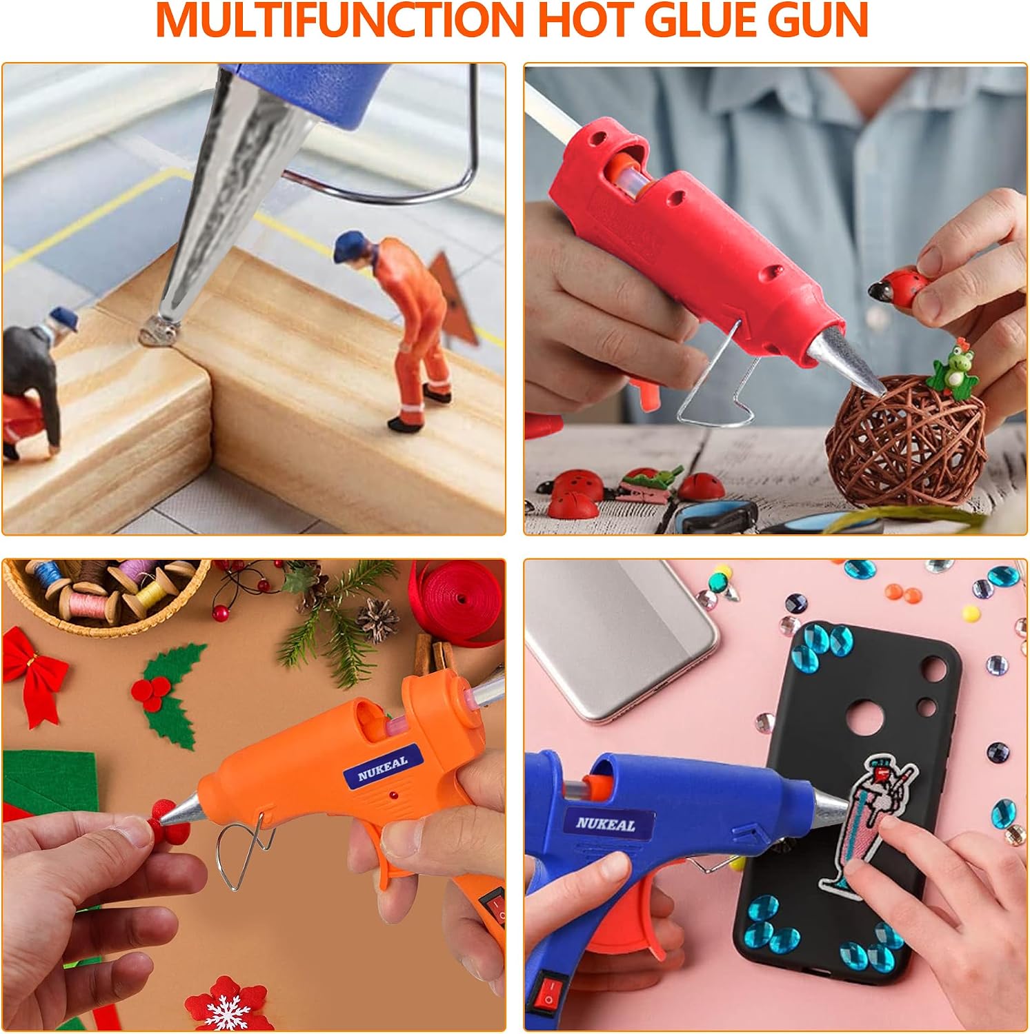 Mini Hot Glue Gun Kit 12 Pieces, Hot Melt Glue Guns for Kids School Craft Project DIY Arts and Home Quick Repairs, 20 Watts, 6 Colors (Navy Blue, White, Green, Orange, Red, Sky Blue)
