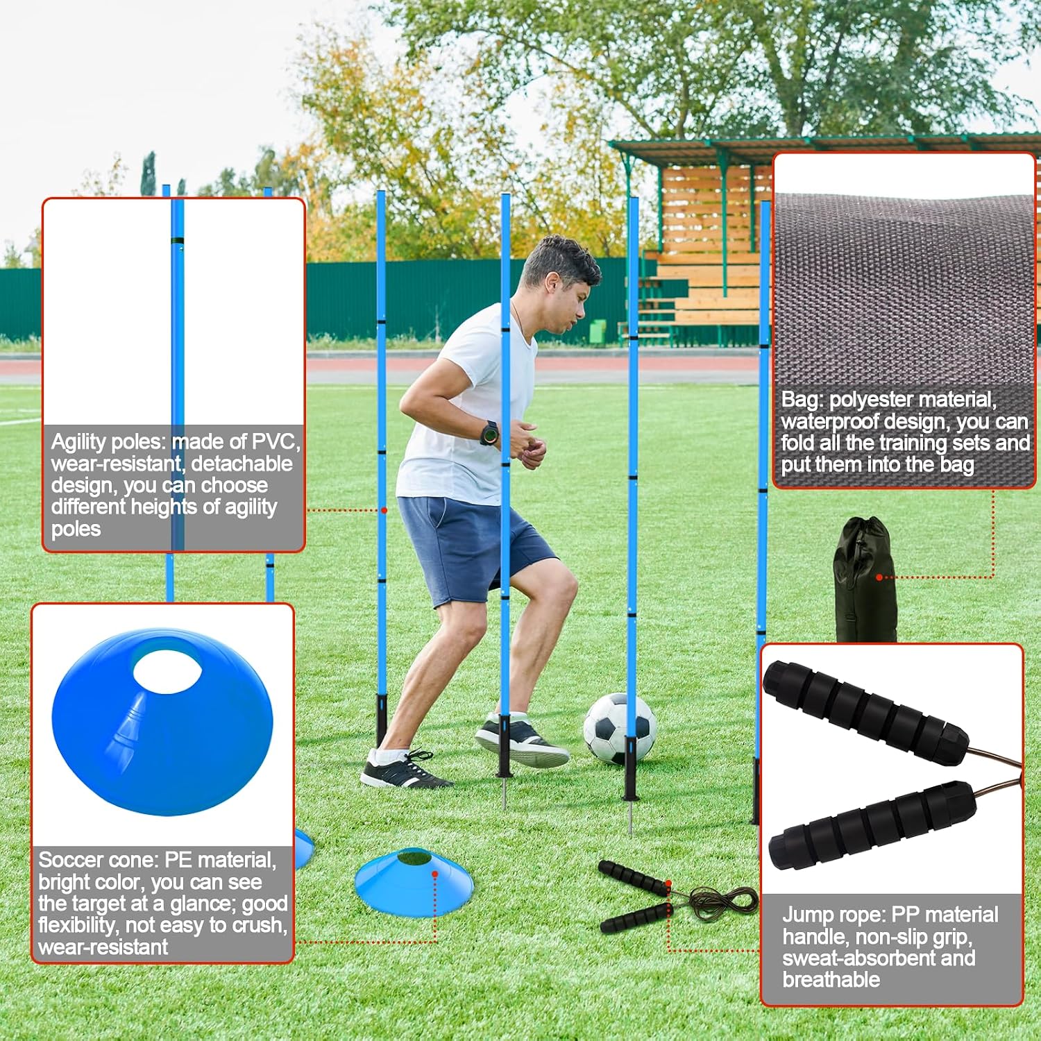 24Pcs Soccer Agility Training Equipment Set Ultimate Agility Poles Cones Ladder More for Quick Assembly and Easy Portability Suitable for All Skill Levels Enhance Speed Agility Training