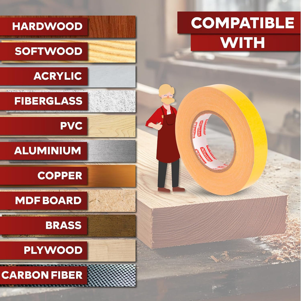 XFasten Bulk Double Sided Woodworking Tape 1-inch, 2,592 Feet Total (24-Pack) Residue-Free Removable Double Sided Tape for Woodworking Router Template, Woodworkers CNC Routing Machine