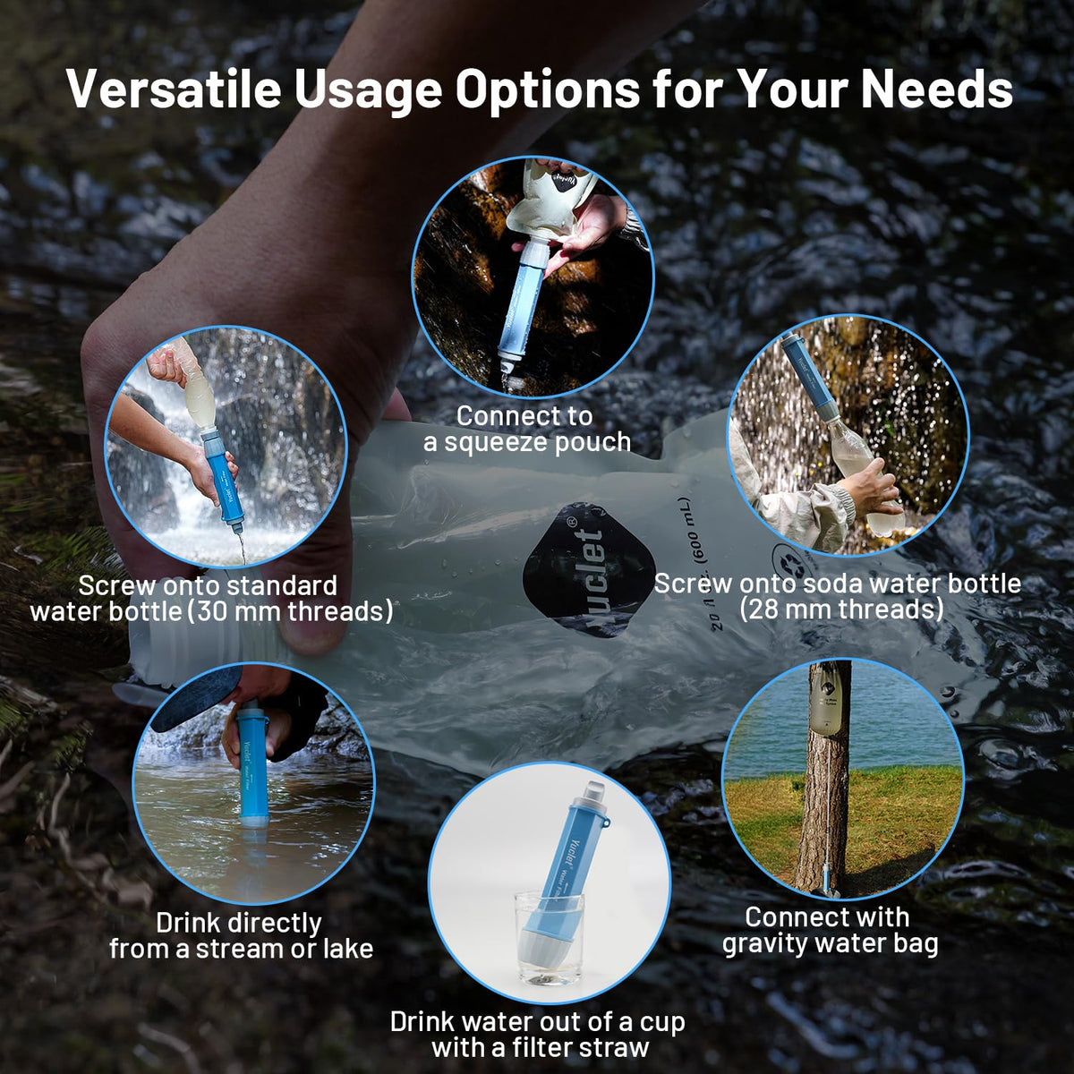 Yuclet Gravity Water Filter System w/ 2-Gal Bag & 0.1-Micron Filter Straw