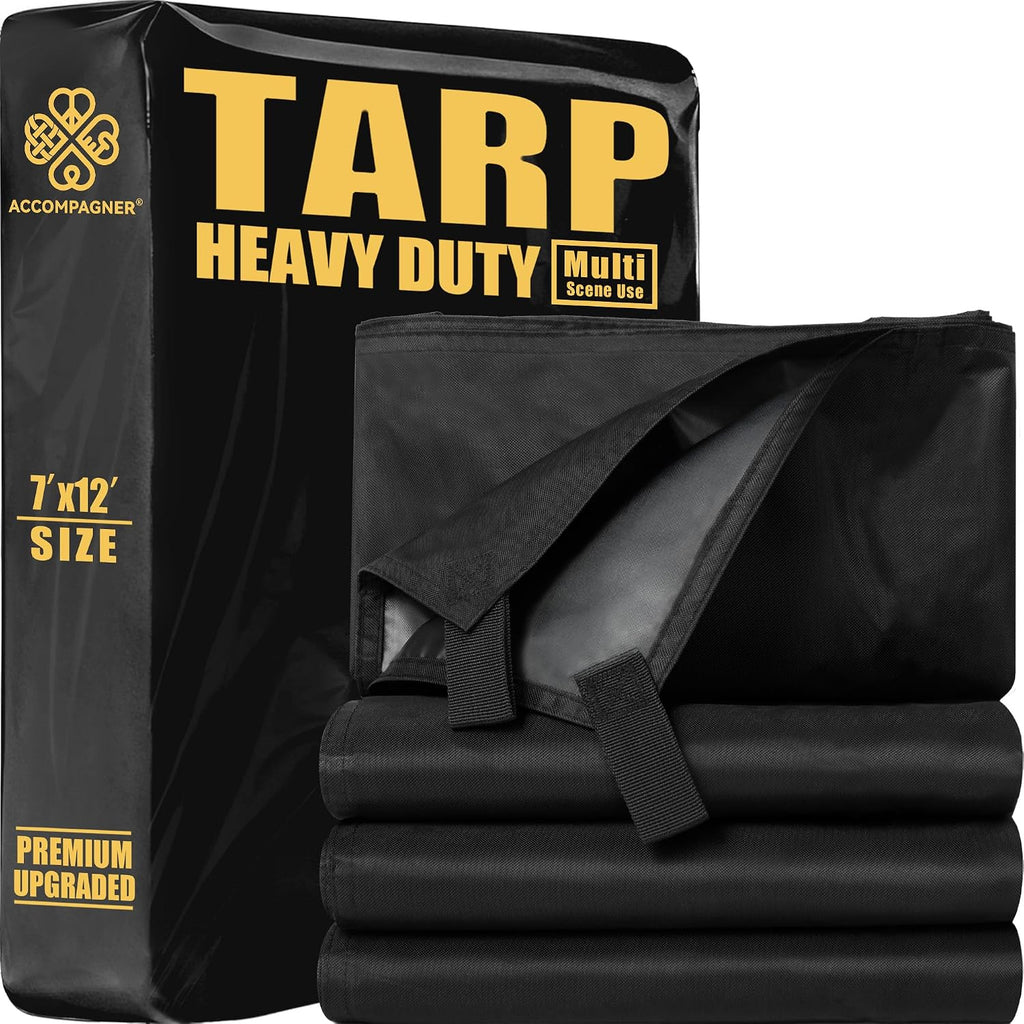 Accompagner Black Tarps Heavy Duty Waterproof 7x12ft, Thick Vinyl Tarp