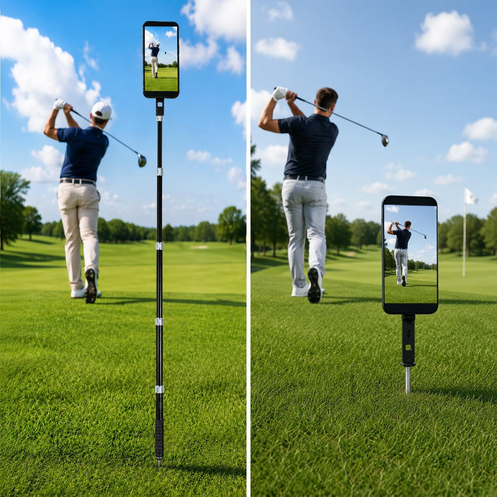 Golf Tripod & Monopod Golf Swing Phone Holder 47" Aluminum Alloy Selfie Stick for Golf Training Aid 7.8" Stainless Steel Ground Spike 12" Detachable Tripod, Indoor Outdoor, Fits Phone Camera GoPro