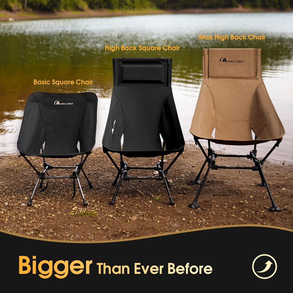 MOON LENCE Oversized High Back Camping Chair for Adults, Height Adjustable Folding Camp Chair | 400 lbs Capacity & 5.4 lbs Weight, Hidden Pillow Pocket Wide Seat for Camping Fishing Overlanding, Khaki
