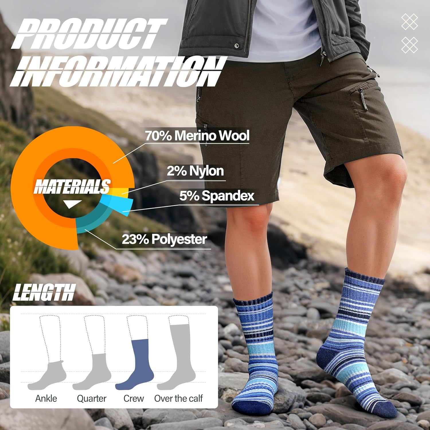 ANTSANG Merino Wool Hiking Socks, Maximum Breathability, for Men and Women