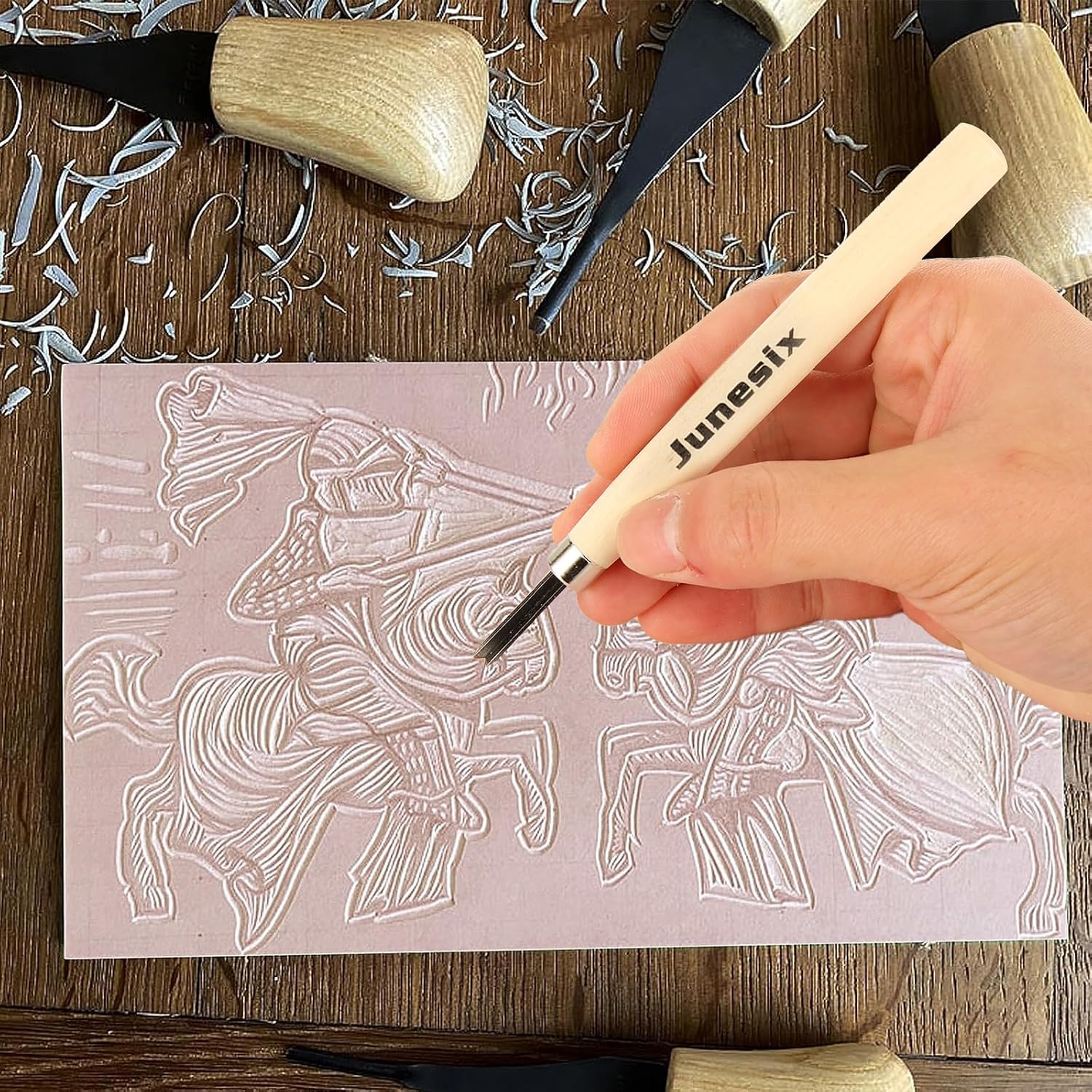 8PCS 4x6 Inch Linoleum Carving Blocks for Printmaking, Rubber Linocut Block Stamp Making Kit with Wood Carving Tools and Rubber Brayer Roller, Soft Stamp Carving Kit for DIY Crafts