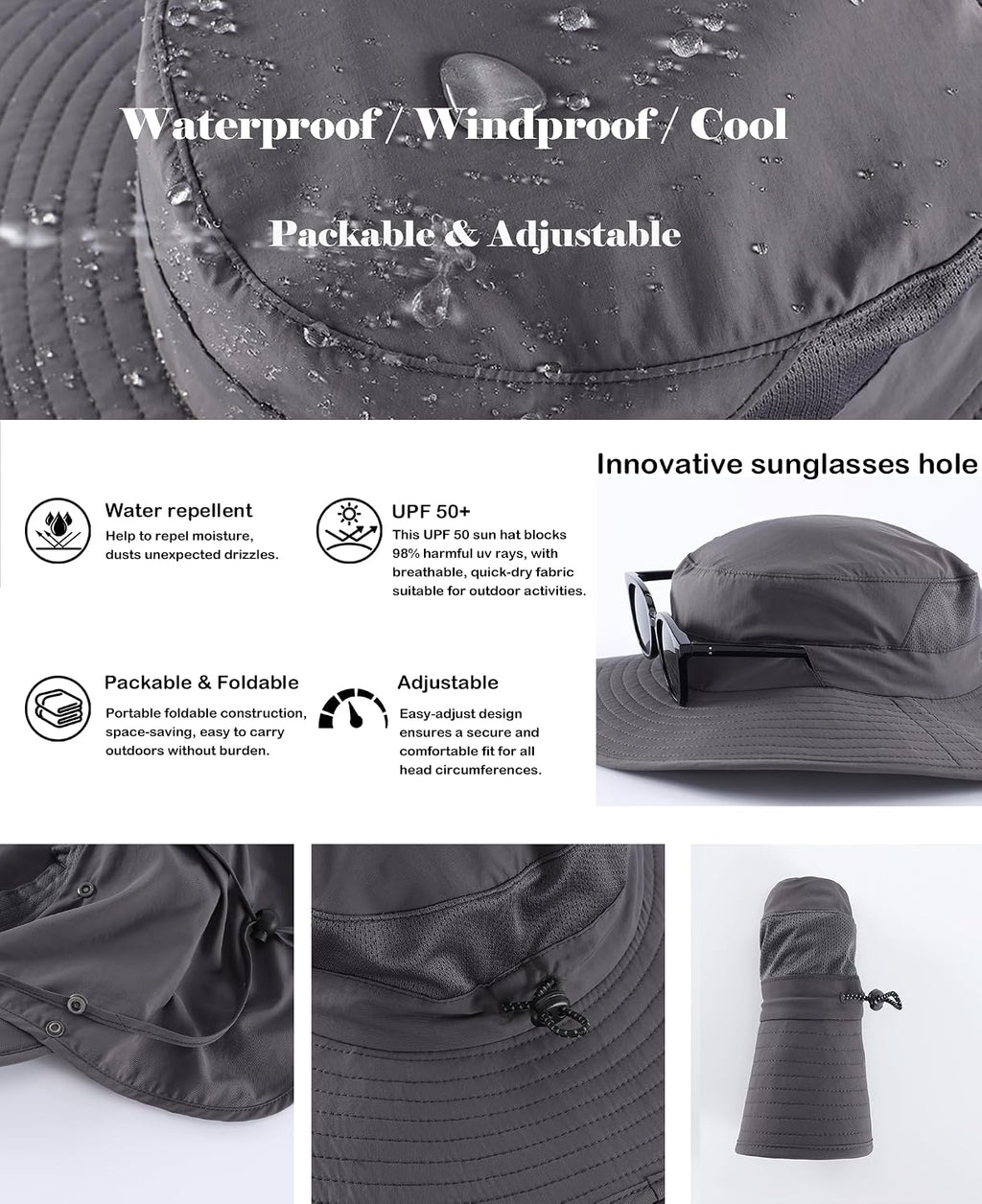 Home Prefer UPF 50+ Wide Brim Sun Hats with Neck Flap Sun Protection Hat for Men Women Gardening Fishing Summer Bucket Hat