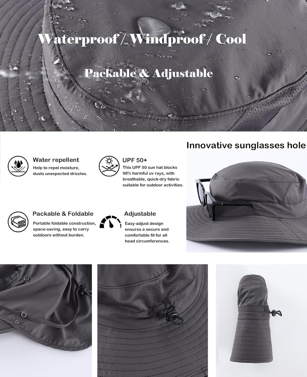 Home Prefer UPF 50+ Wide Brim Sun Hats with Neck Flap Sun Protection Hat for Men Women Gardening Fishing Summer Bucket Hat