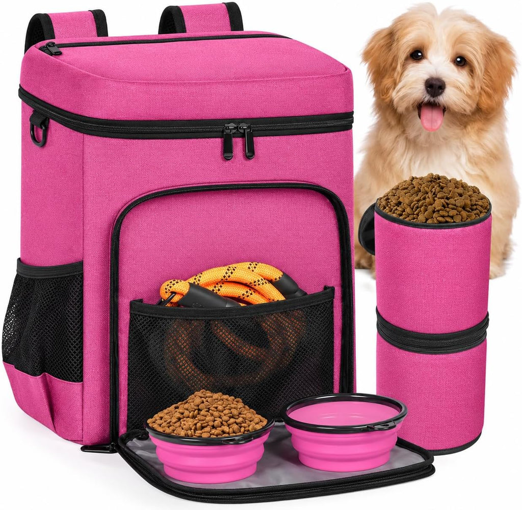 ANILD Dog Travel Bag Backpack, Flight-Ready TSA-Approved Dog Travel Bag with 2 Leak-Proof Food Canisters, 2 Foldable Silicone Bowls, Multi-Compartment Organizer for Hiking, Camping, Dog Mom Essentials