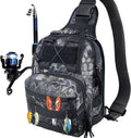 Kynzo Fishing Sling Backpack with Rod Holder, Water-Resistant Fishing Tackle Bag, Durable Shoulder Crossbody Pack for Freshwater Saltwater Fishing