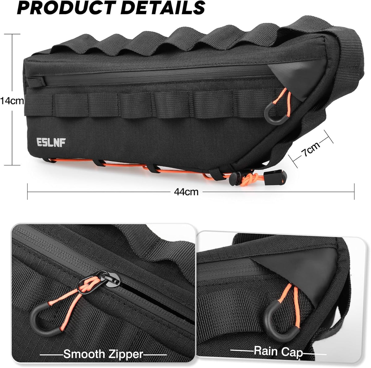 Bike Frame Bag Bicycle Bag for MTB Road Bike, Bike Triangle Bag, 2.7L Large Capacity Cycling Bag, Water-resistant Fabric, Universal Fit MTB, Road Bike, E-bike, Bike Accessories