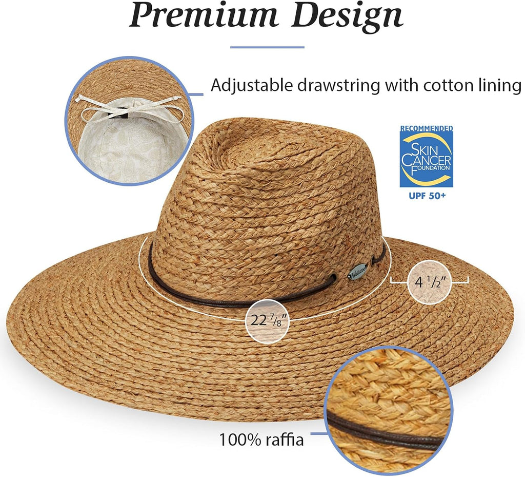 Wallaroo Women’s Nosara Fedora – UPF 50+ Sun Hat, UV Protection, Wide Brim, Adjustable Chin Strap, Natural Fiber, Medium Size