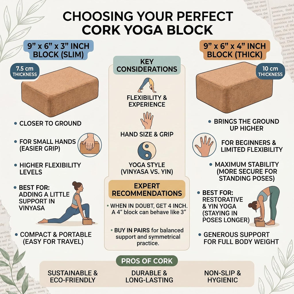 2 Pack Natural Cork Yoga Blocks, High Density Non-Slip Yoga Bricks for Pilates, Stretching, Balance and Flexibility Training