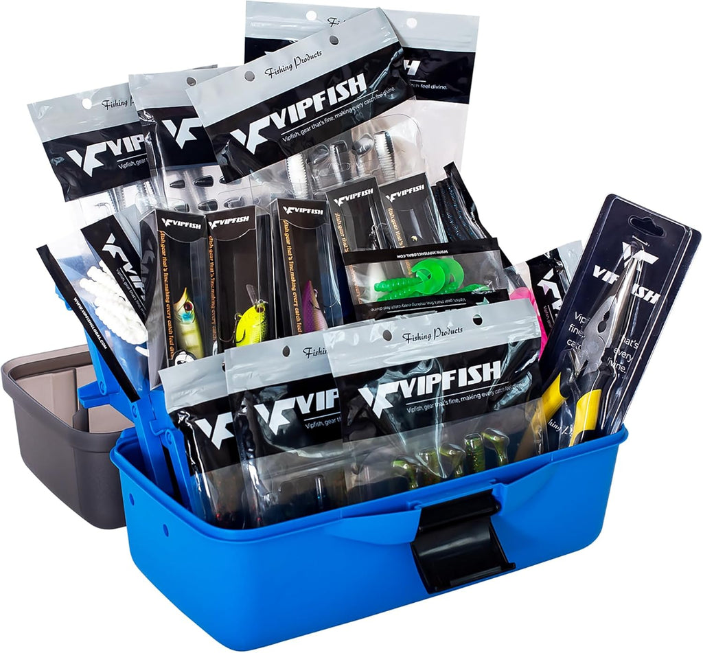 Fishing Tackle Box with Tackle Included Lures, 3-Layer Tackle Kit