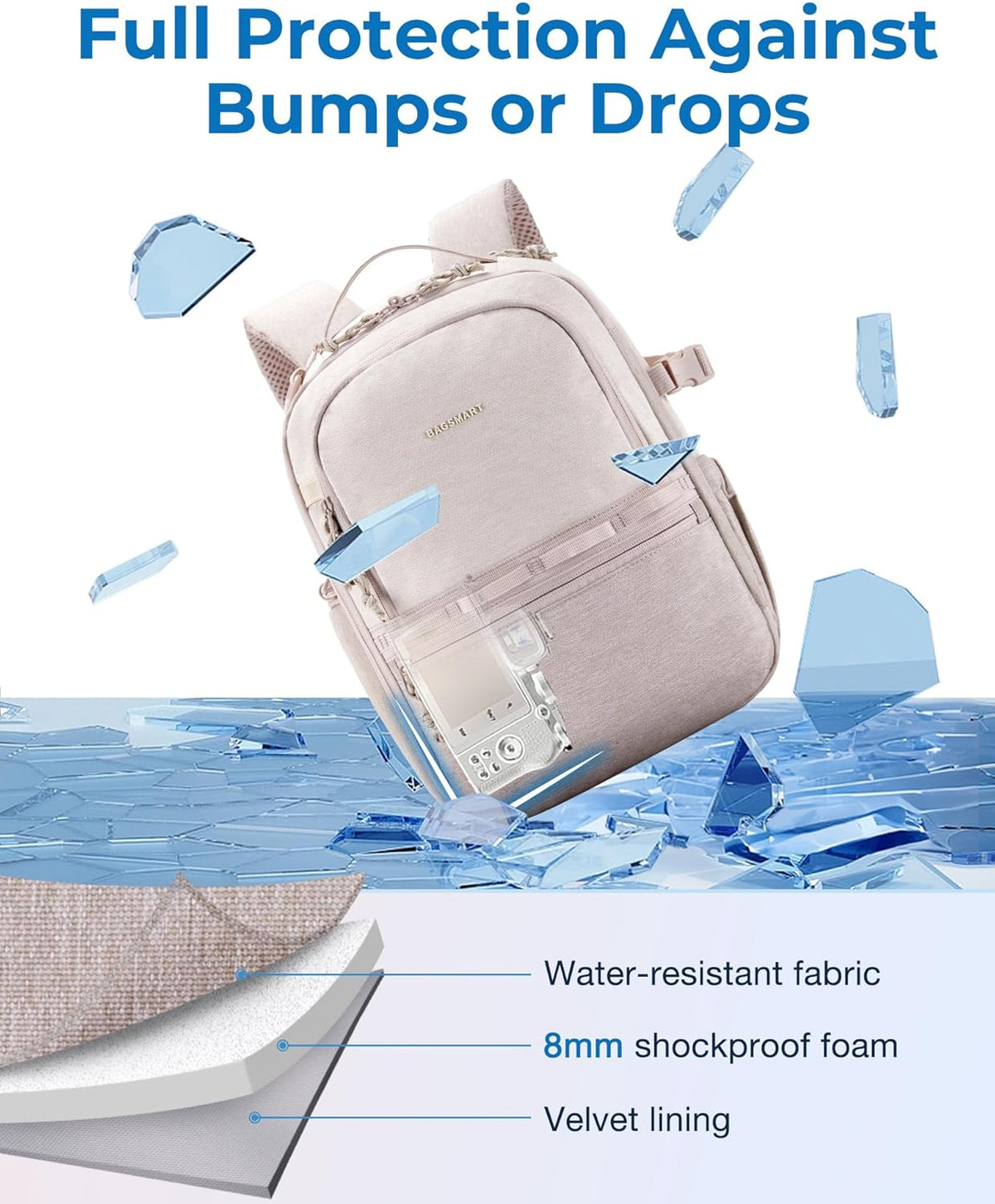 BAGSMART 2 in 1 Small Camera Backpack for DSLR, Fits 12.9" iPad, Beige