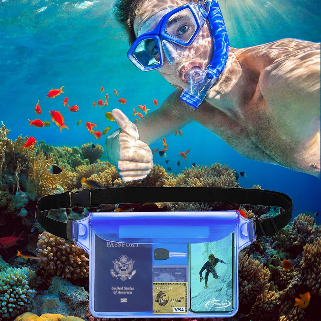 AiRunTech Waterproof Pouch with Waist Strap (2 Pack) | Beach Accessories Best Way to Keep Your Phone and Valuables Safe and Dry | Perfect for Boating Swimming Snorkeling Kayaking Beach Pool Water Park