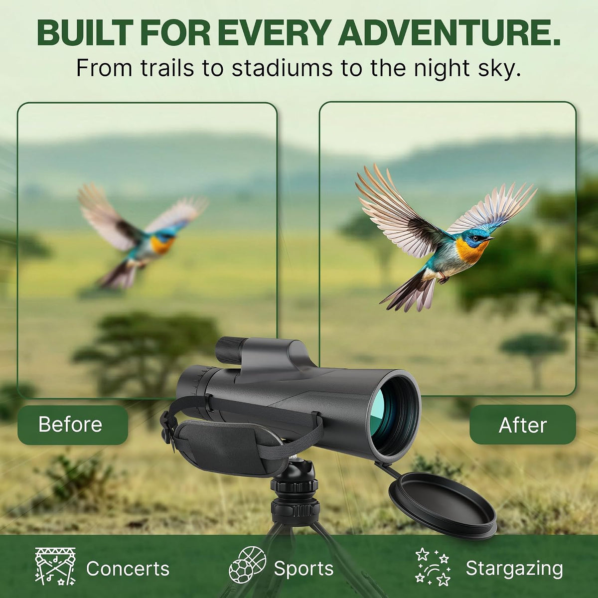12X50 Monocular Telescope for Adults High Powered with True 12x Magnification with BAK-4 Prism HD Monocular for Bird Watching, Hiking, Hunting, Concert, Travelling, Gift