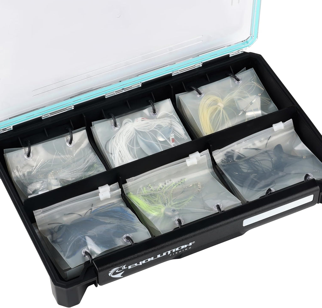 Evolution Fishing BallistiX Blade Runner Tackle Tray - Waterproof, Spinnerbait & Buzzbait Storage, 24 Rust-Resistant Baggies, 6 Sections, Fits 3700 Tackle Box, QuikLatch