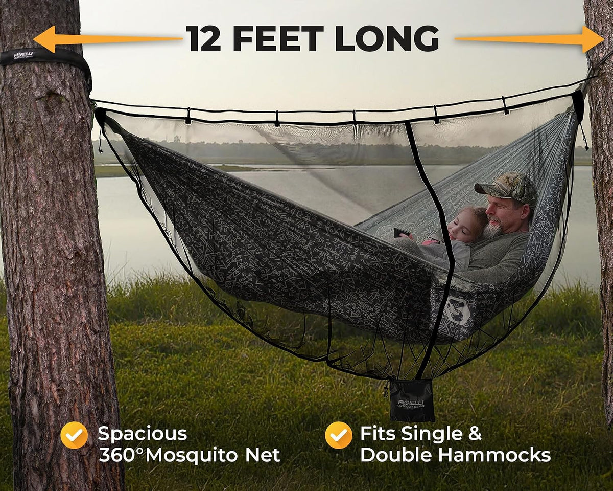 Foxelli XL Hammock Net – 12ft Net for Hammocks, Lightweight Portable Hammock Netting, Fast and Easy Set Up, Fits All Camping Hammocks