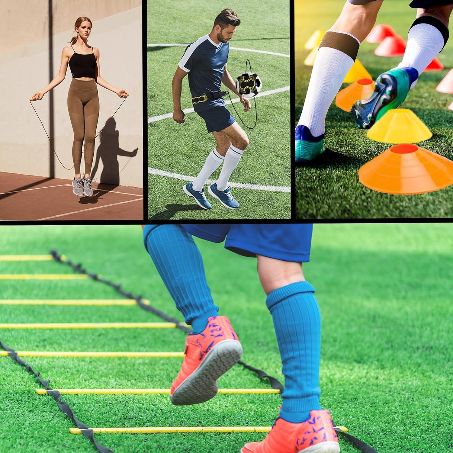20Ft Agility Ladder Training Equipment for Soccer 12 Cones, Solo Soccer Trainer, Jump Rope Speed Football Gifts for boy