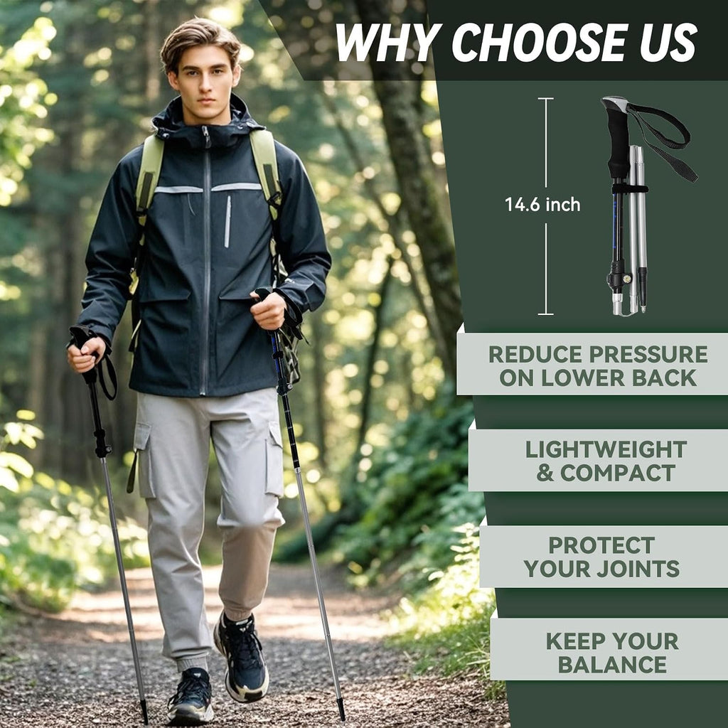 2 Pack Aluminum Trekking Poles, Tri-Fold Collapsible Walking Hiking Sticks | Adjustable, Quick-Lock, Lightweight, for Men Women Seniors Balance, Backpacking Camping Travel Gear by Underwood Aggregator
