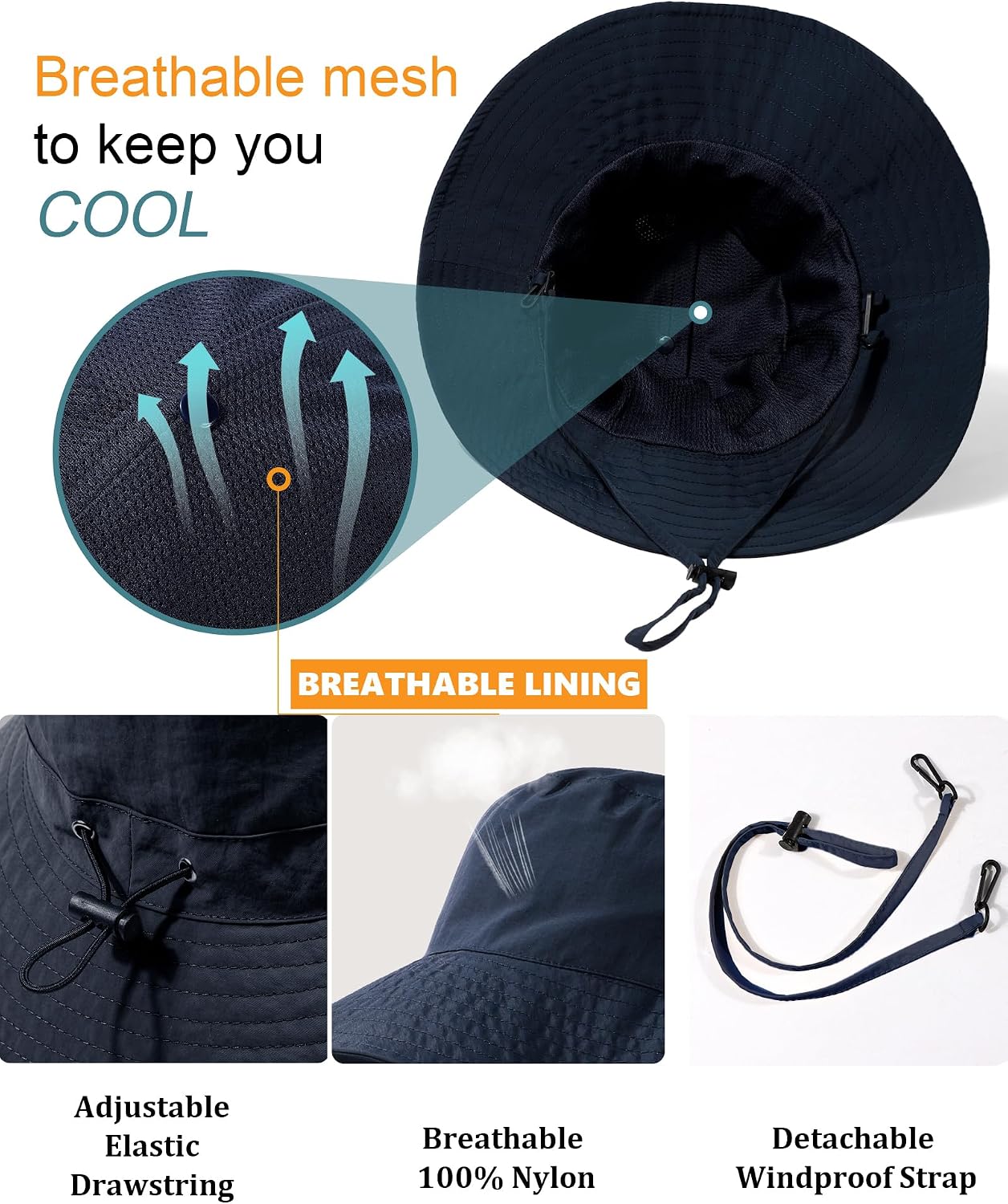 Water-Resistant UPF 50+ Sun Bucket Hat Packable Brimmed for Women Men