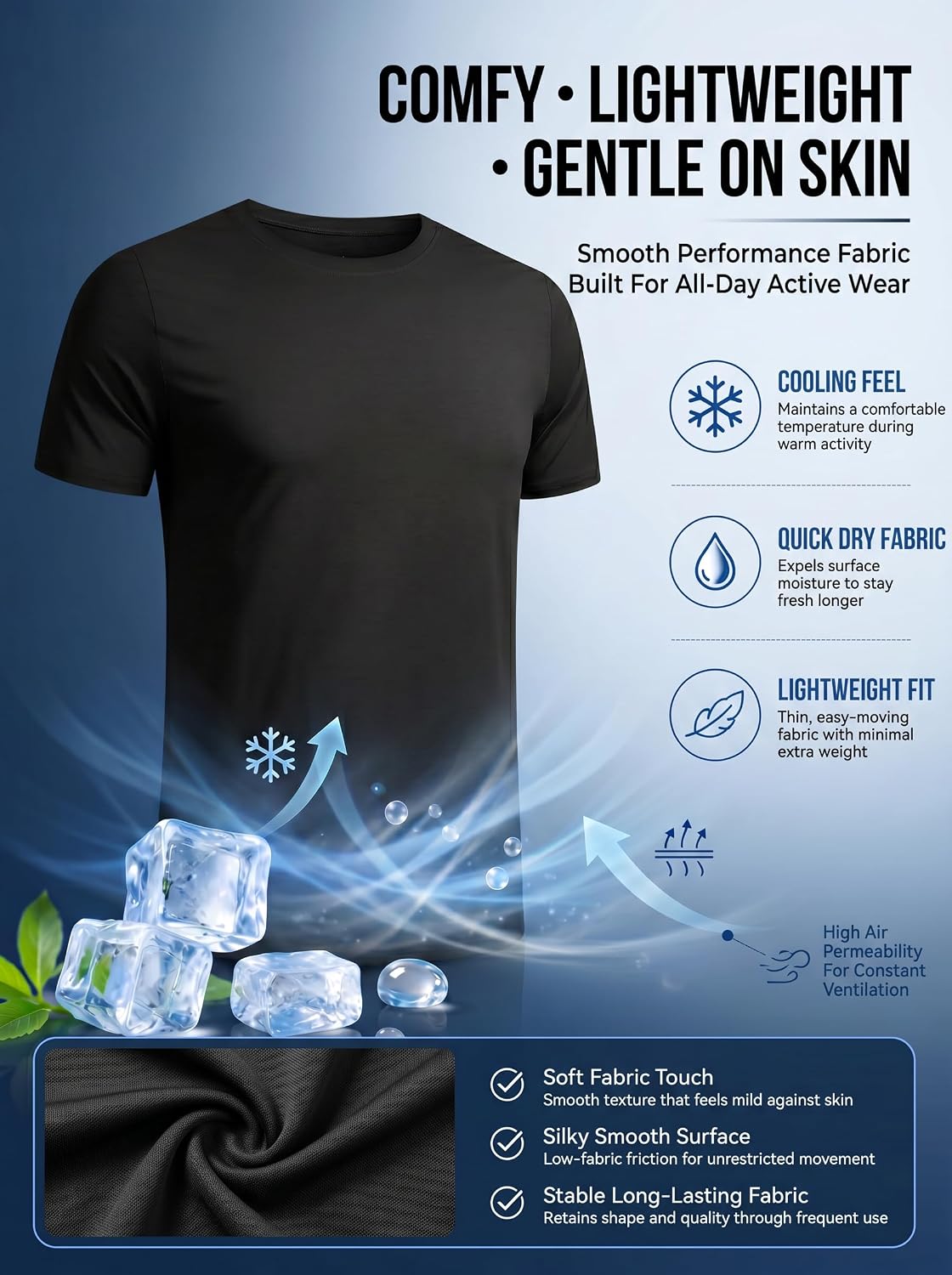 OYGSieg 5 Pack Men’s Quick Dry T-Shirts Short Sleeve Crew Neck Workout Tops