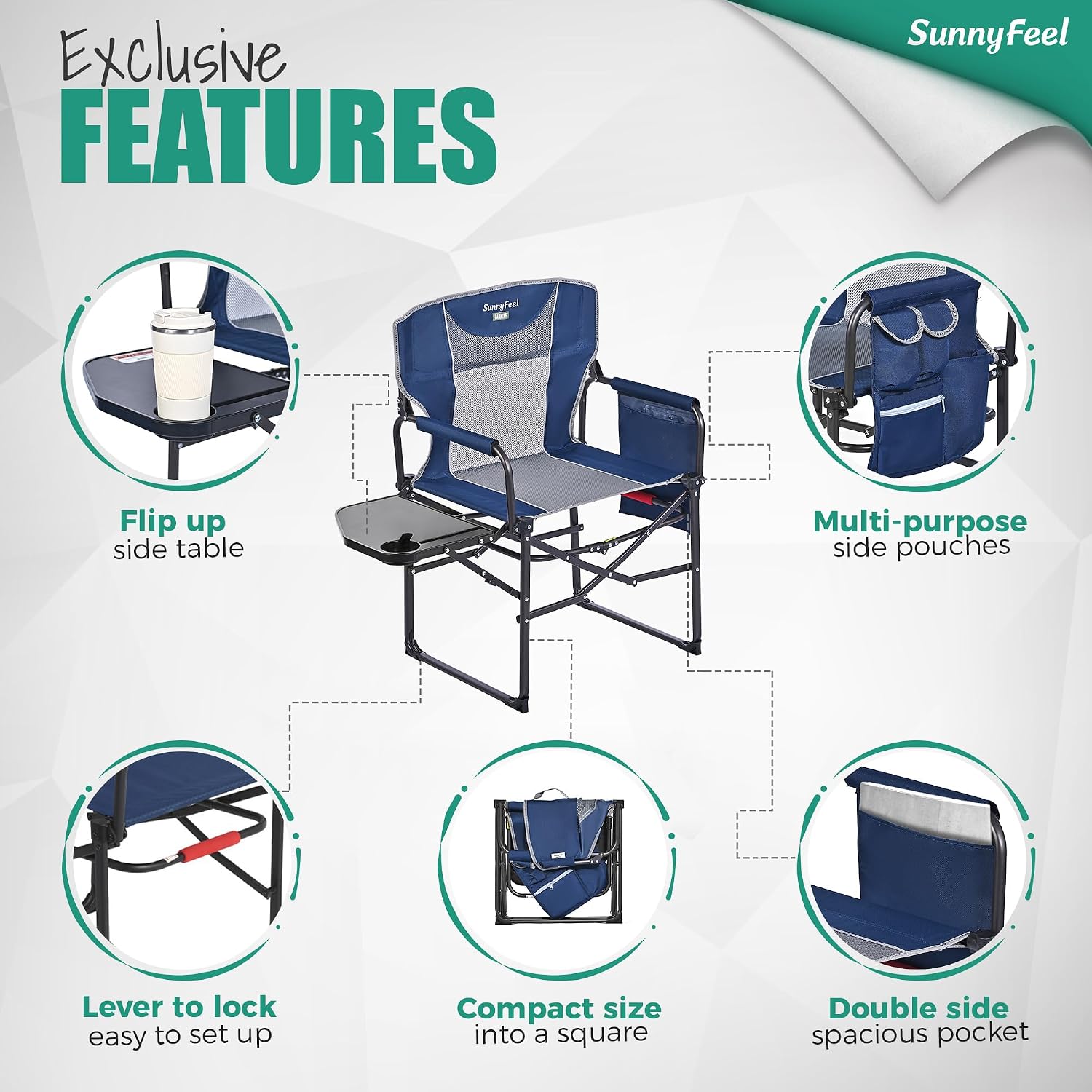 SUNNYFEEL Oversized DirectorsCamping Chair for Adults with Side Table