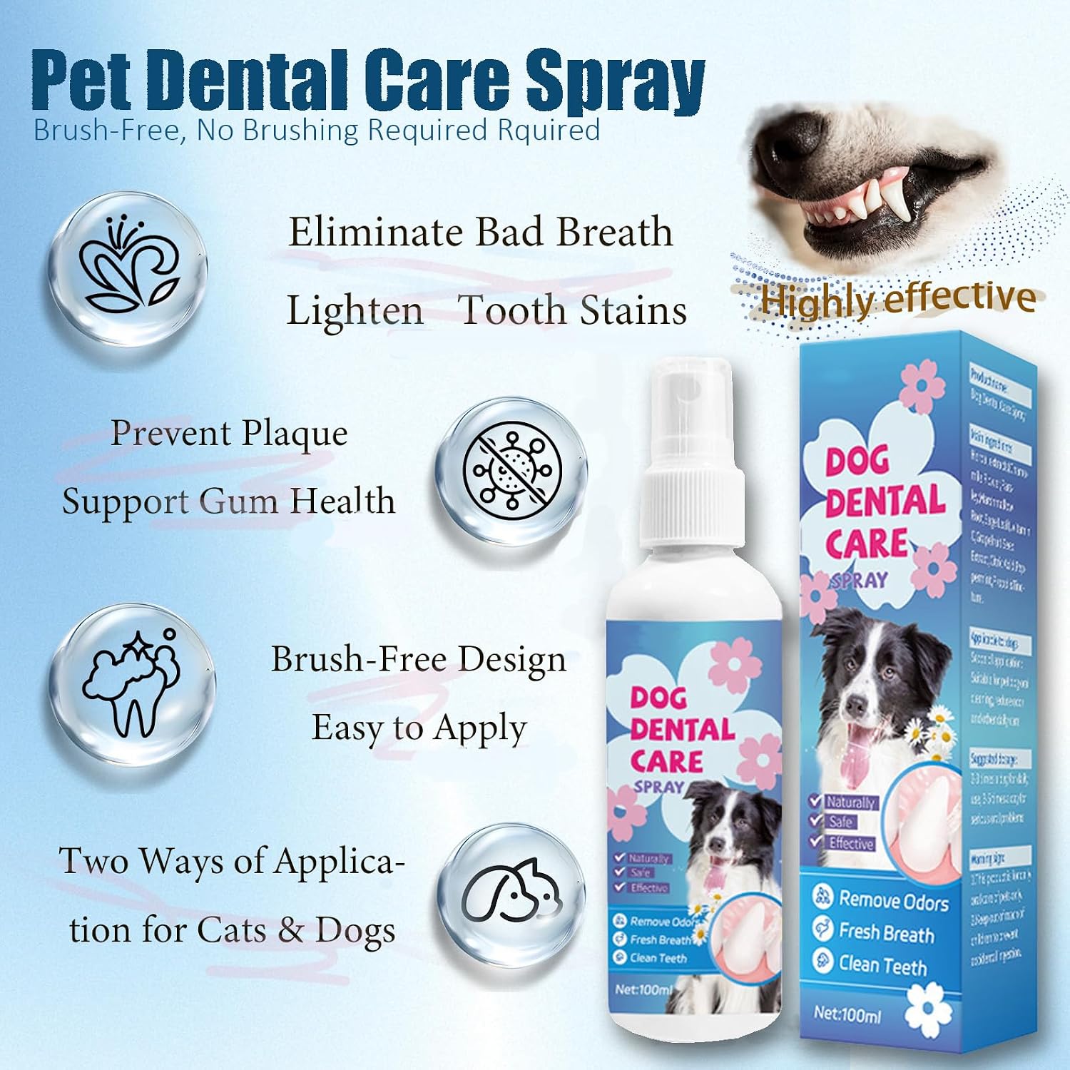 QHZ Oral Spray for Dogs – No Brushing Pet Oral Care Spray for Dogs & Cats, Fresh Breath & Tartar Control, Easy Daily Dental Spray for Dogs Teeth Cleaning,100ml