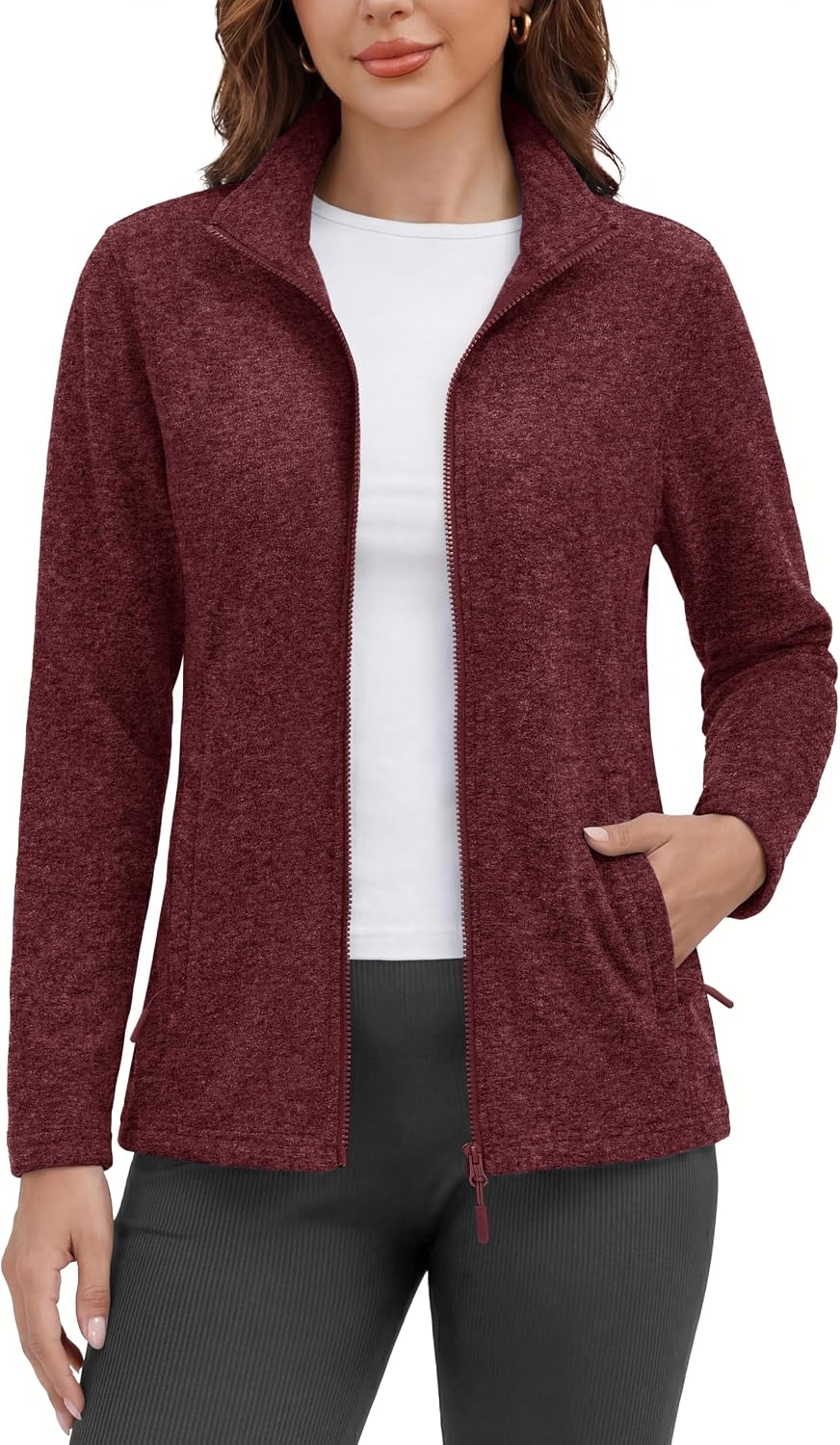 MAGCOMSEN Womens Fleece Zip Up Jacket with Pockets Lightweight Soft Coat