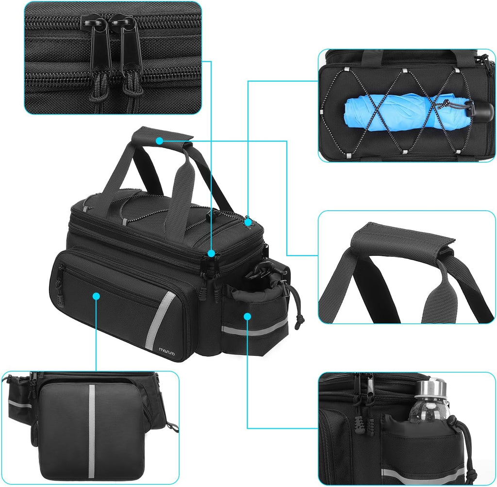 MOSISO Bike Rack Bag with Rain Cover, Bike Trunk Cooler Handag,Black