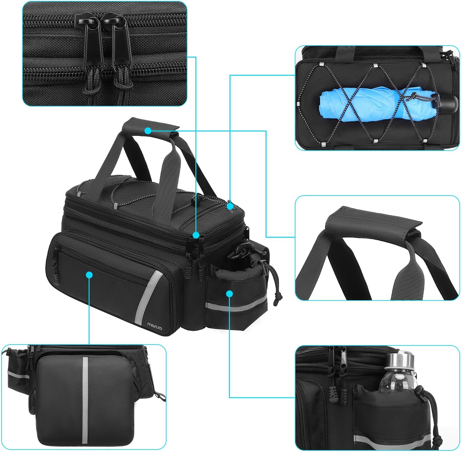 MOSISO Bike Rack Bag with Rain Cover, Bike Trunk Cooler Handag,Black