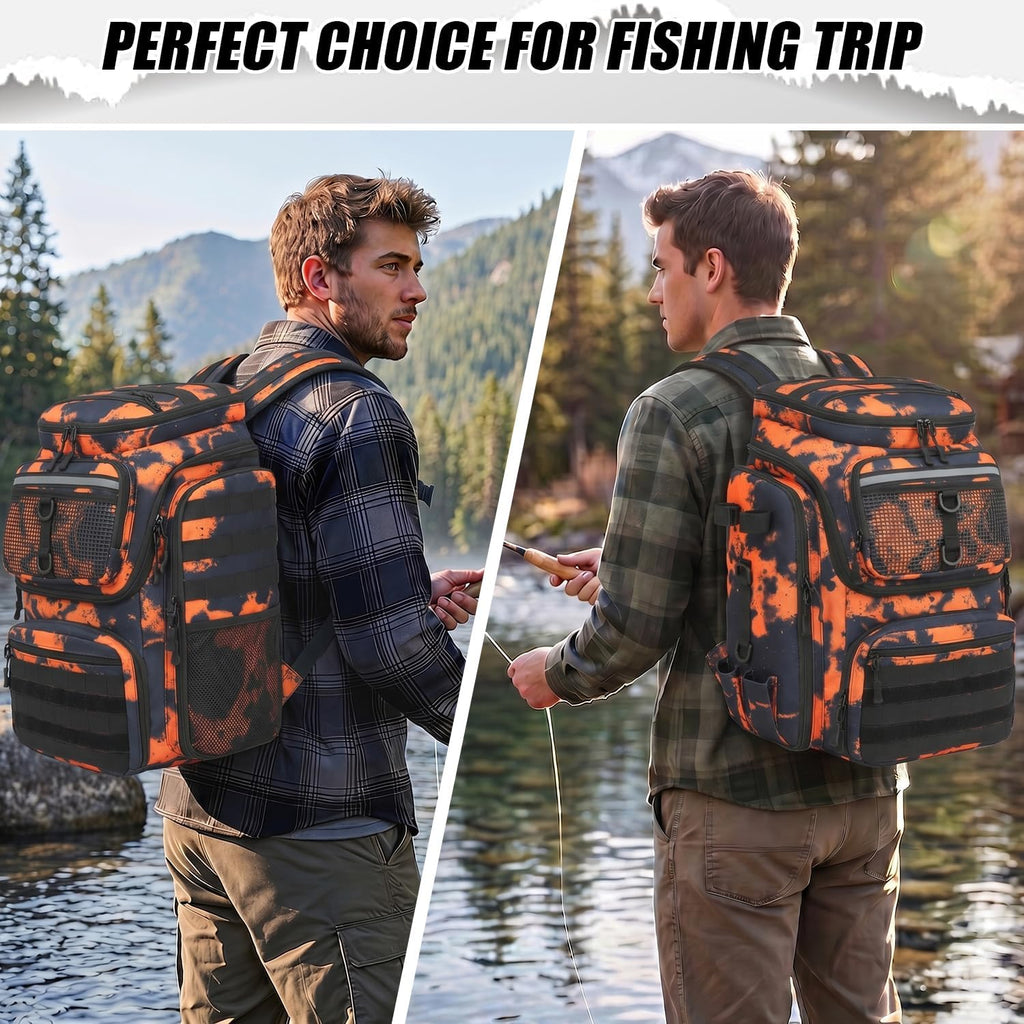 HAMBOLY 45L Fishing Backpack with Rod Holders & Built-in Foldable Divider