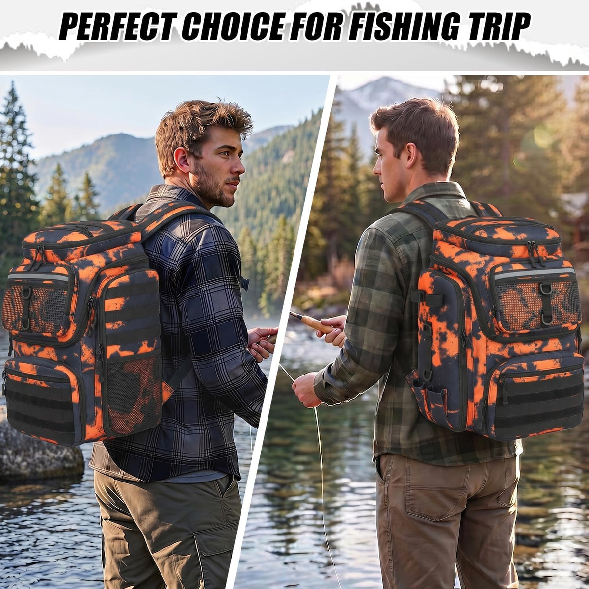 HAMBOLY 45L Fishing Backpack with Rod Holders & Built-in Foldable Divider