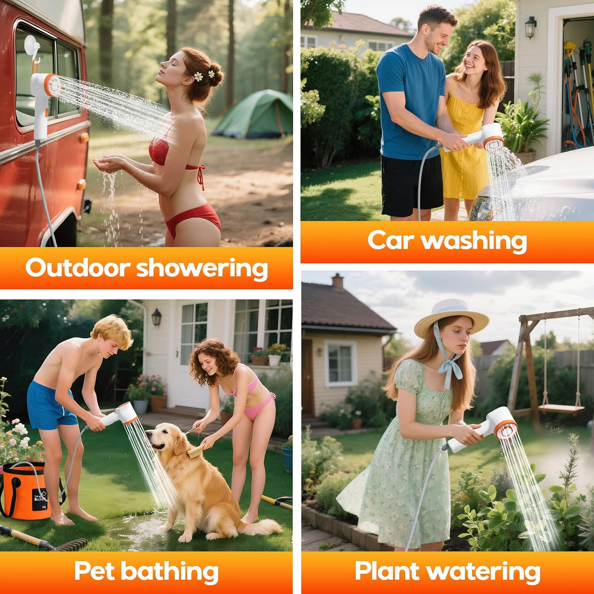 Portable Camping Shower, 6000mah Rechargeable Portable Shower Pump, Large Capacity Foldable Bucket, Filtered Shower Head, Outdoor Shower for Camping, Hiking, RV, Pet Bath, Car Wash, Water Plant