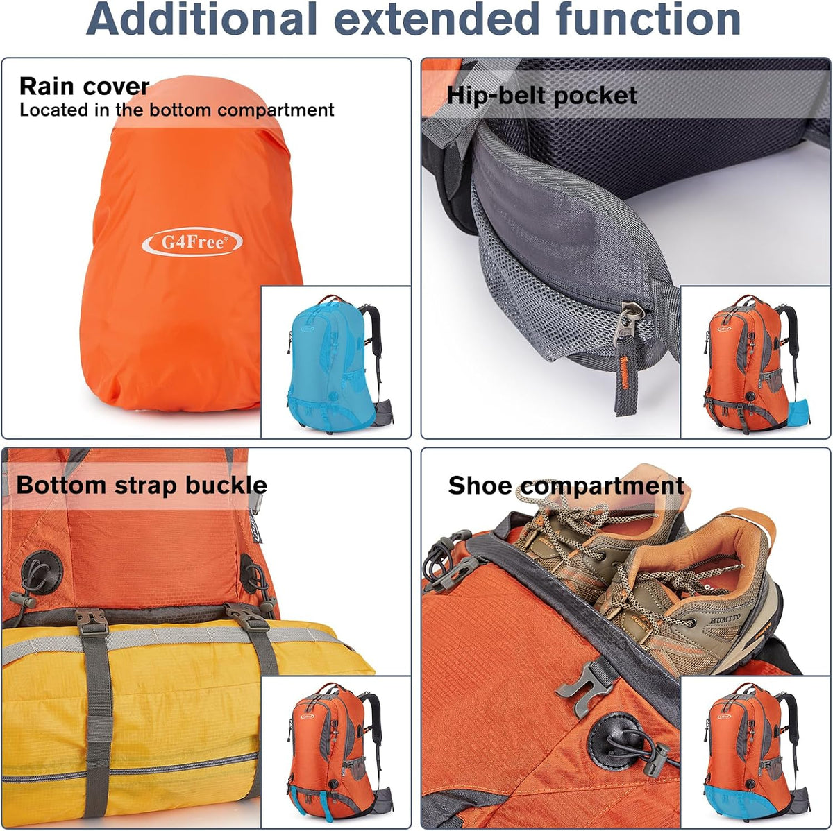 G4Free 50L Hiking Backpack Waterproof Daypack Outdoor Camping Climbing Backpack with Rain Cover for Men Women