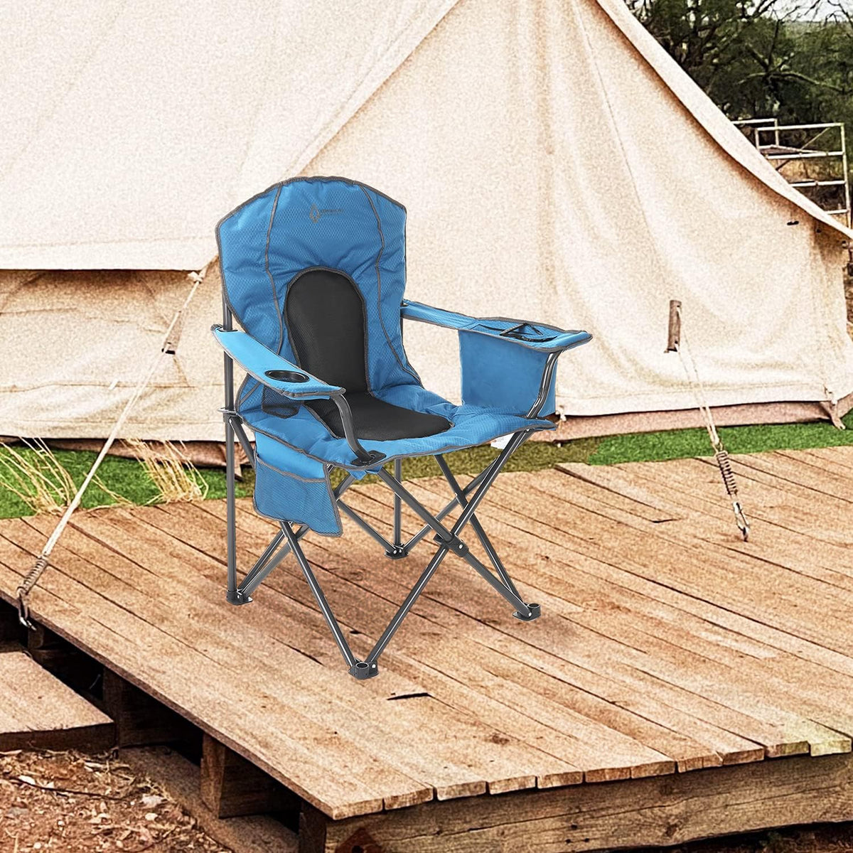 Arrowhead Outdoor Portable Folding Camping Quad Chair w/ 4-Can Cooler, Cup-Holder, Heavy-Duty Carrying Bag w/Easy Carry Shoulder Strap, Padded Armrests, Supports up to 330lbs, USA-Based Support