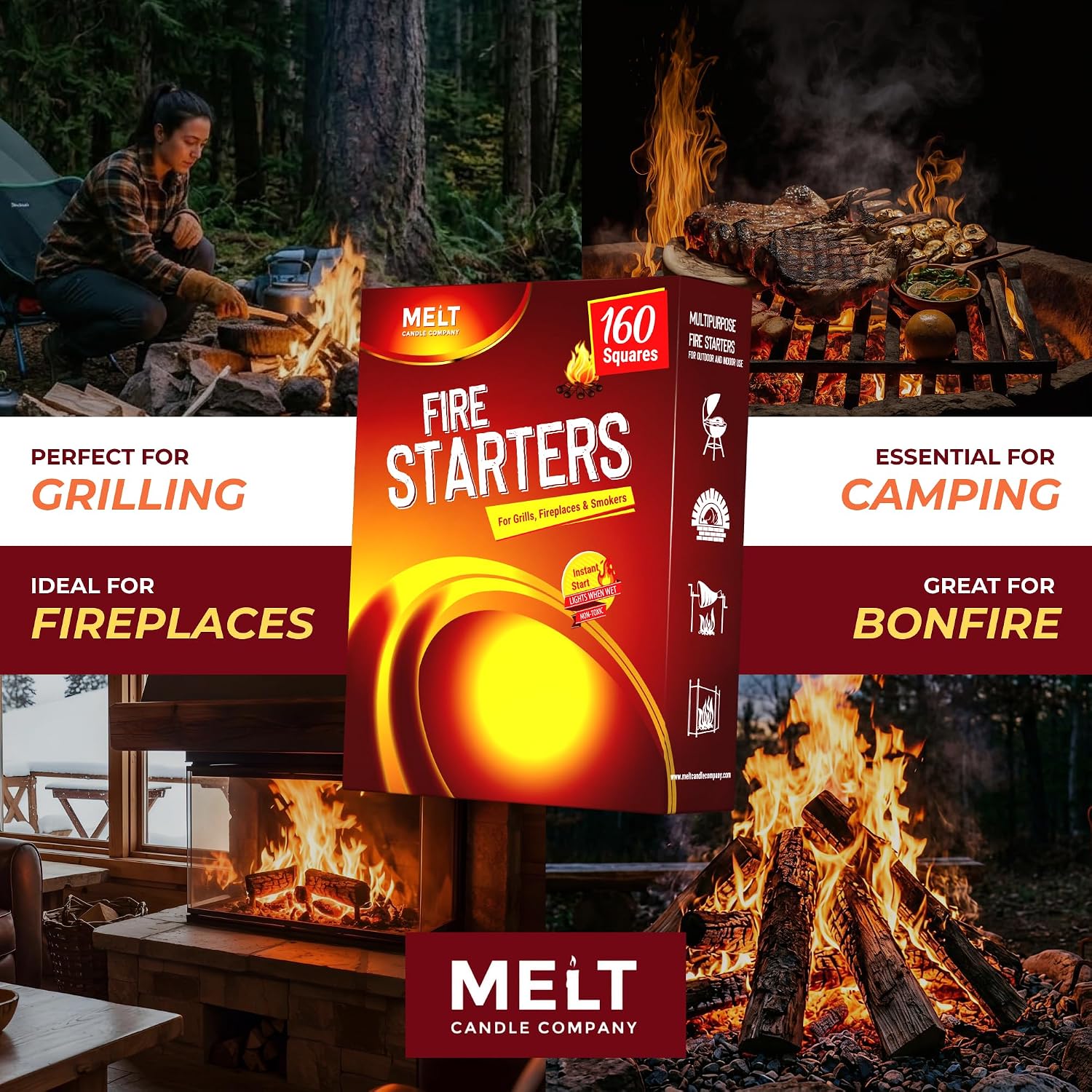 Melt Candle Fire Starter (160 Cubes) for Indoor Fireplace & Wood Stove