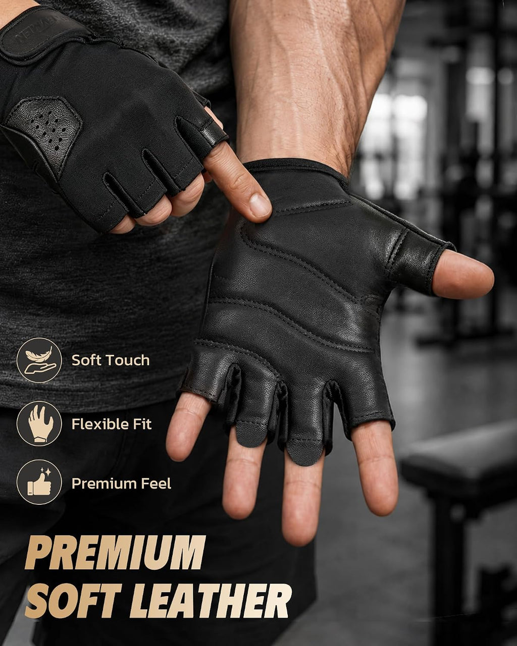 Gym Gloves for Men & Women Workout Gloves with Anti-Slip Leather Palm Suitable for Weightlifting, Gym, Cycling
