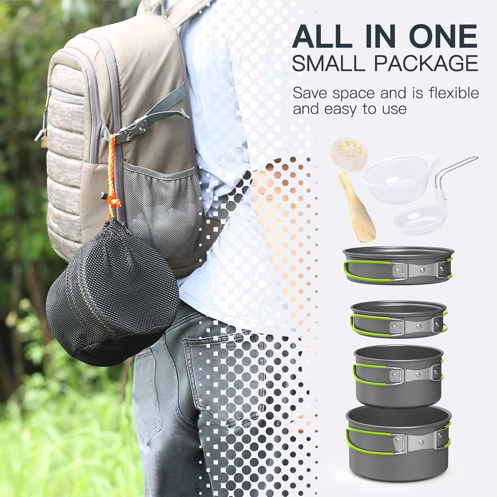 Lixada Camping Cookware Set,11PCS Camping Cookware Mess Kit with Non-Stick Lightweight Pot Pan Bowls Set for Outdoor Camping Backpacking Outdoor Picnic