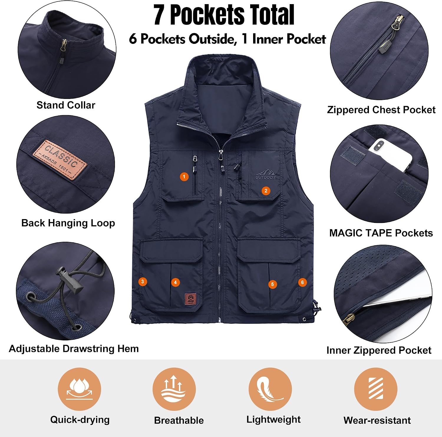 Flygo Men's Lightweight Outdoor Travel Work Fishing Vest with Multi-Pockets