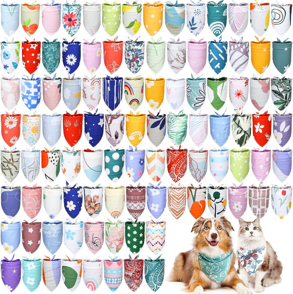Huhumy 100 Pcs Boho Dog Bandanas Bulk Summer Boho Bandanas for Dogs