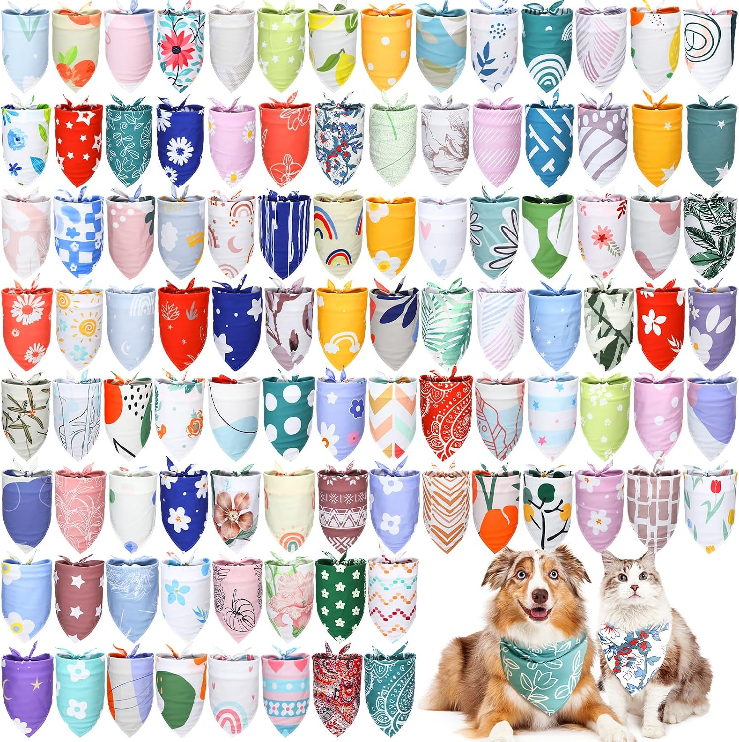 Huhumy 100 Pcs Boho Dog Bandanas Bulk Summer Boho Bandanas for Dogs